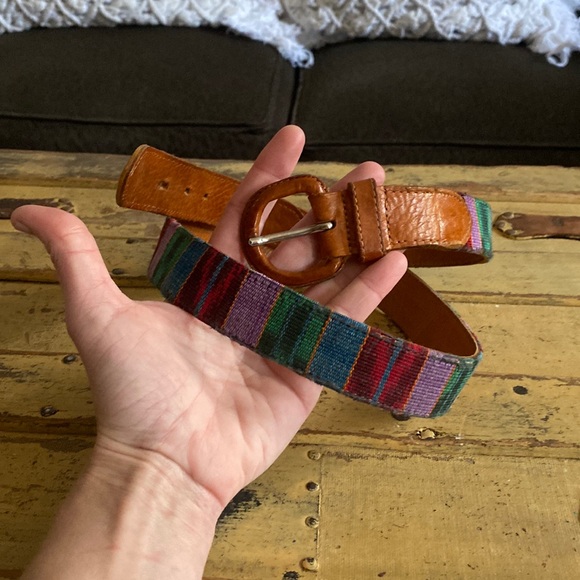 VINTAGE BELT BOHO PATCHWORK WESTERN LEATHER BELT SOUTHWEST STYLE UNISEX 36 main image 12
